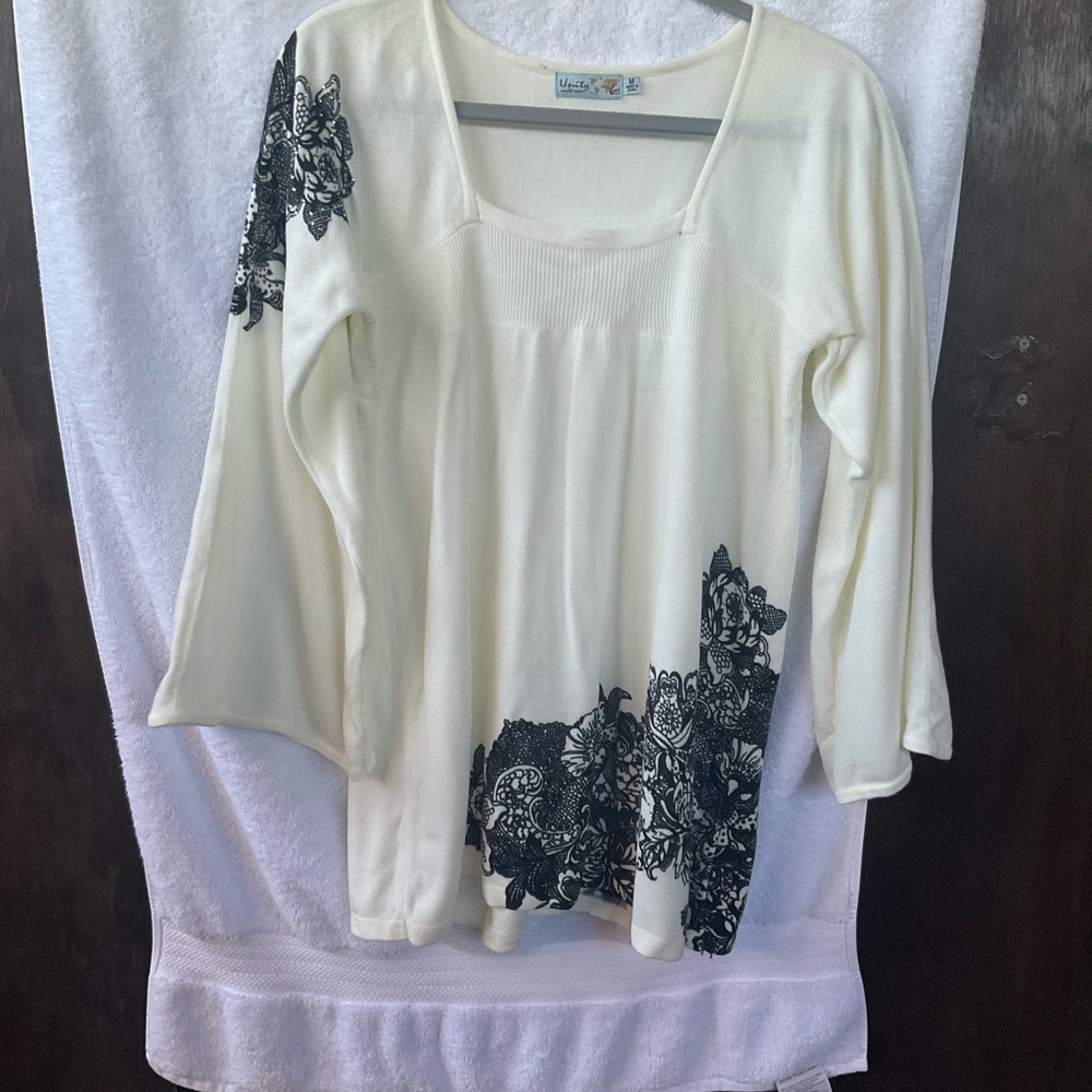 Unity World Wear Cream 3/4 Sleeve Relaxed Sweater